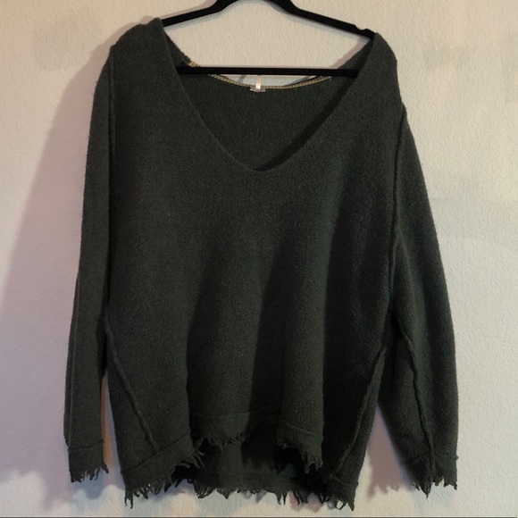 Free People Sweater, EUC V-Neck Oversized Green - Picture 2 of 10